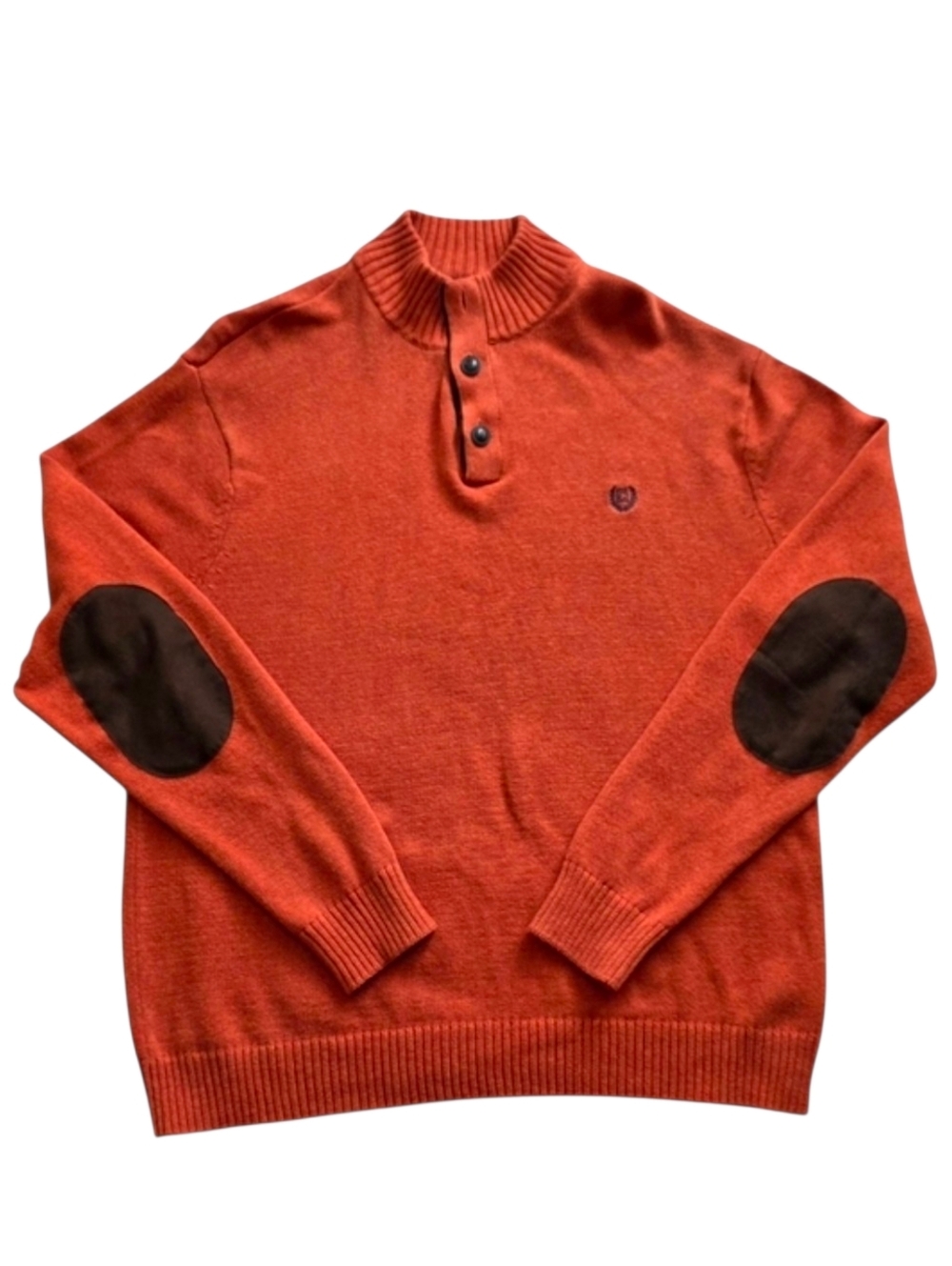 Chaps 2XL Orange Quarter Button Mock Neck Sweater with Elbow Patches XXL